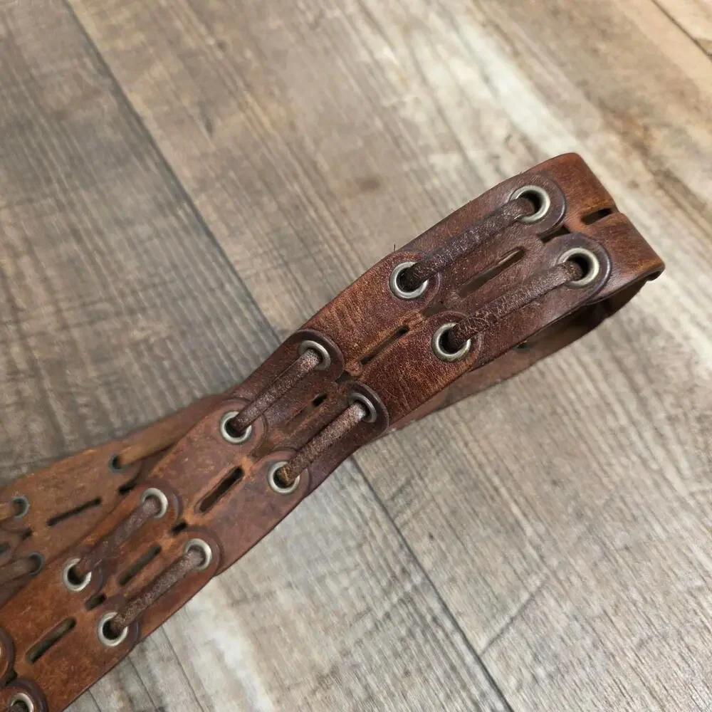 Y2k Brown Lether Belt Tie Western Boho Festival American Eagle Costal Cowgirl - Picture 5 of 7